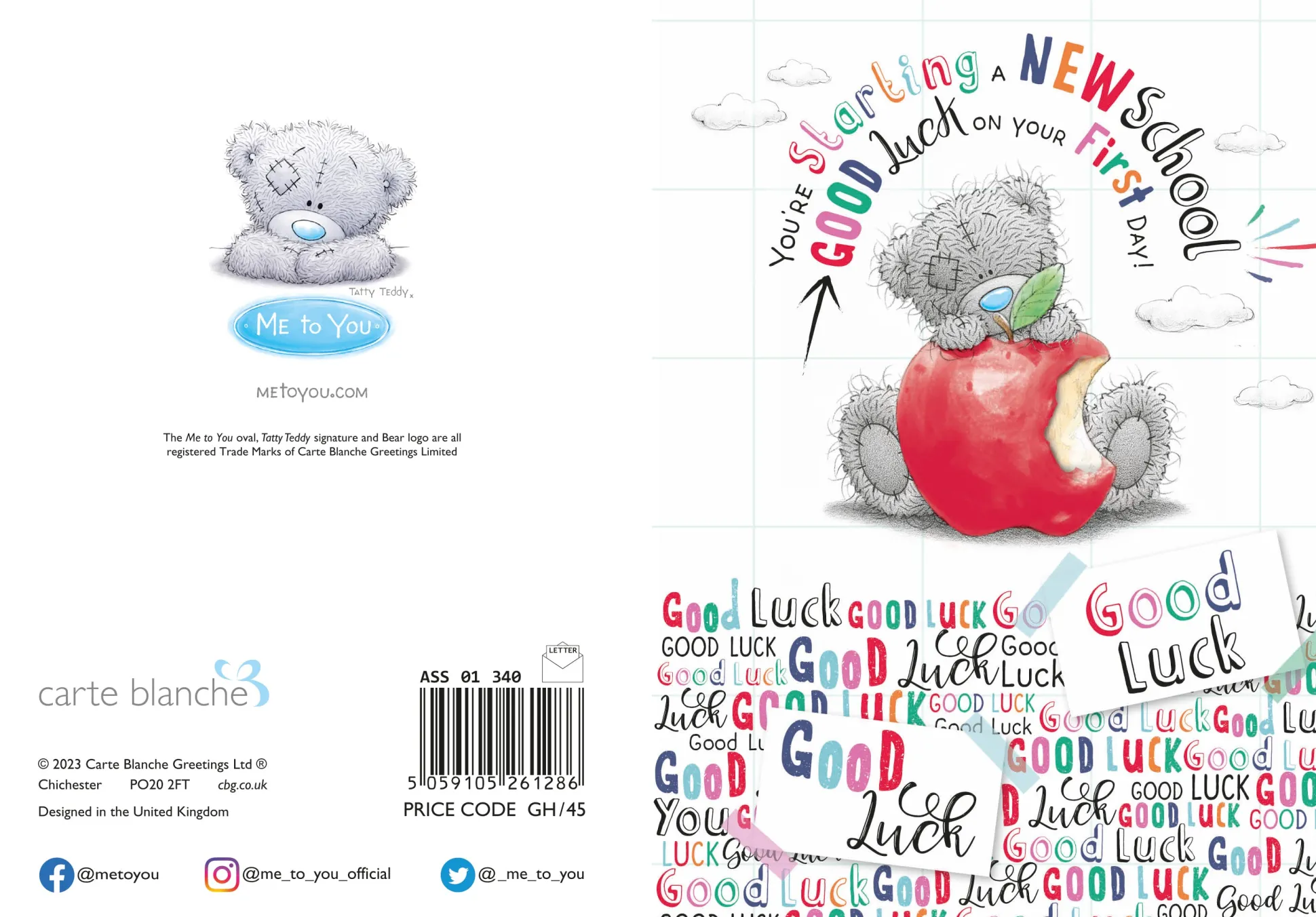 Me To You Tatty Teddy 'Off to Big School' Greeting Card 5x7ins - Official Collection
