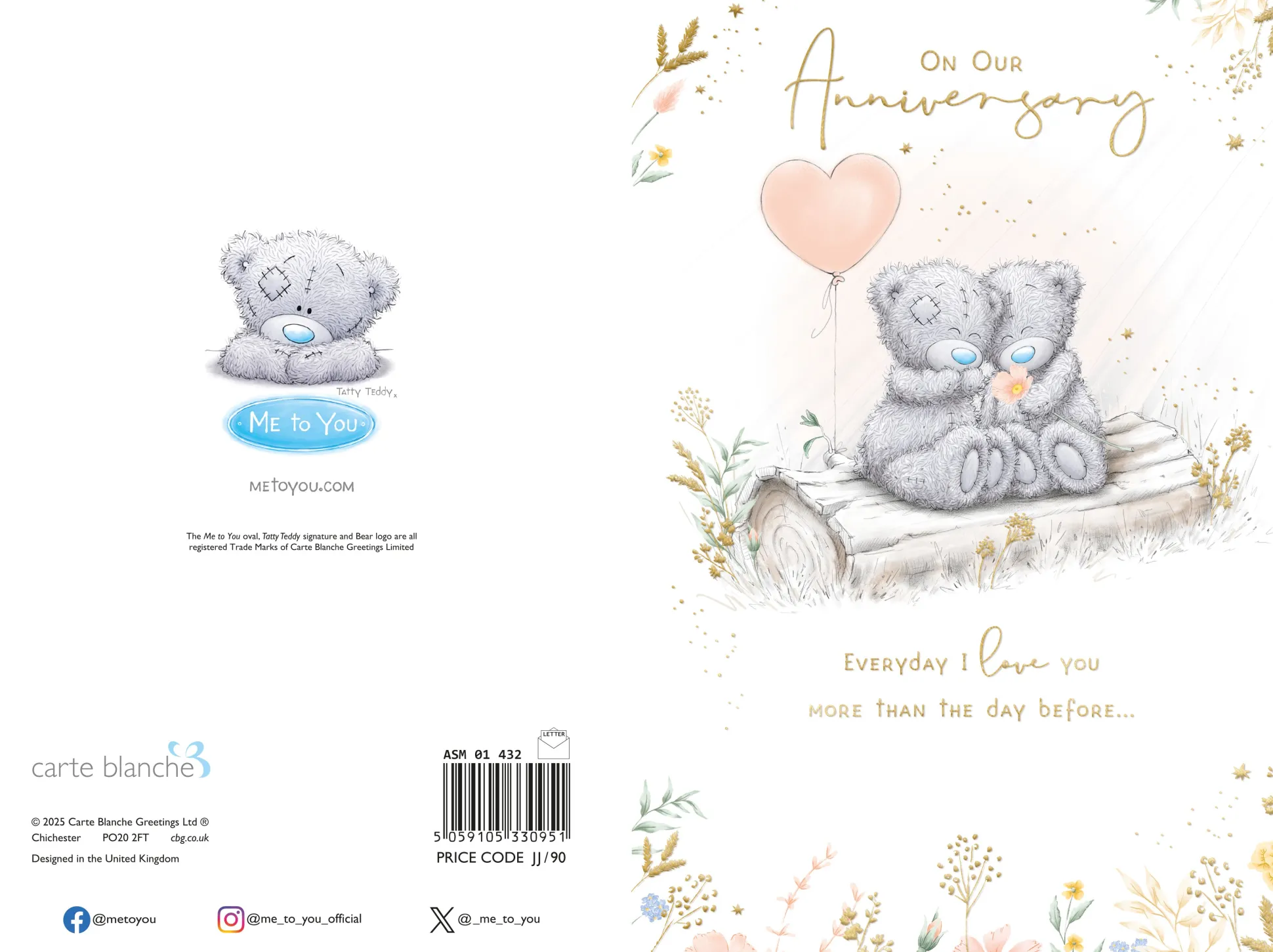 Me to You Tatty Teddy On Our Anniversary Card 6 x 9 Inches (15 x 22 Cms)