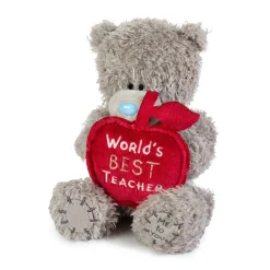 Me to You Tatty Teddy Plush 10cm-High Thank You Teacher Bear Holding 'World's Best Teacher' Apple - Official Collection