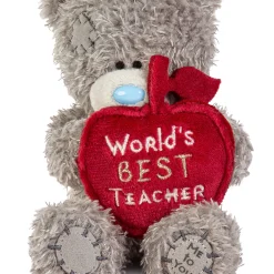 Me to You Tatty Teddy Plush 10cm-High Thank You Teacher Bear Holding 'World's Best Teacher' Apple - Official Collection