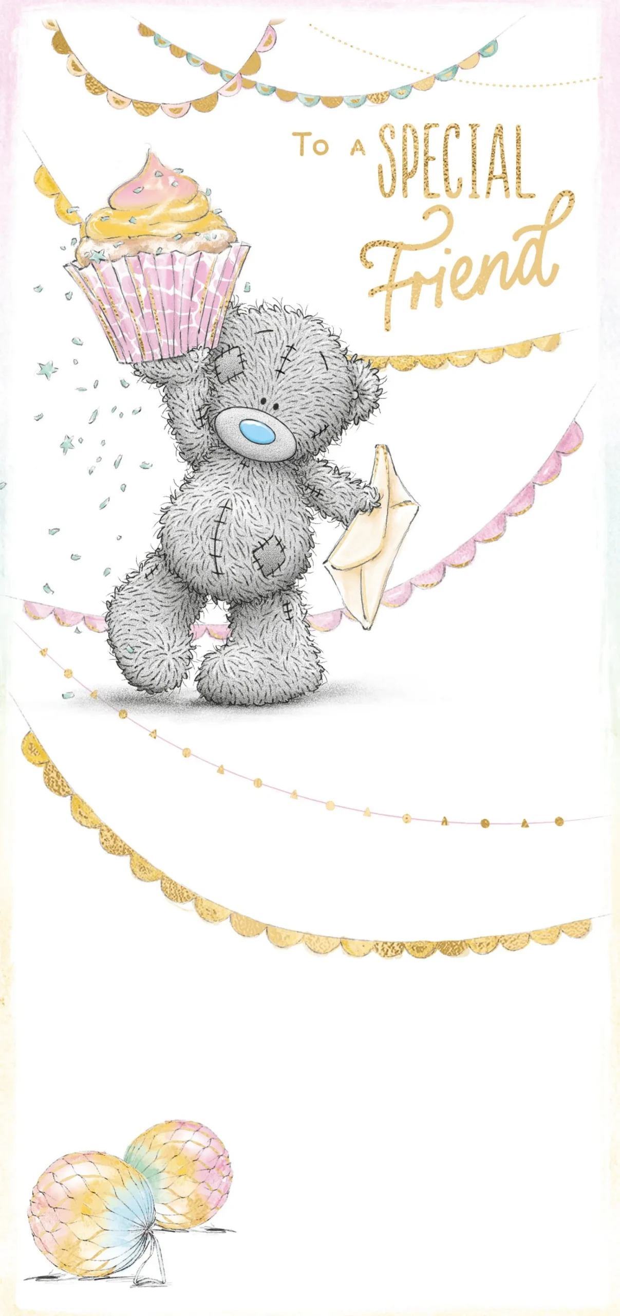 Me to You Tatty Teddy Special Friend With Cupcake Birthday Greeting Card 4x8ins - Official Collection