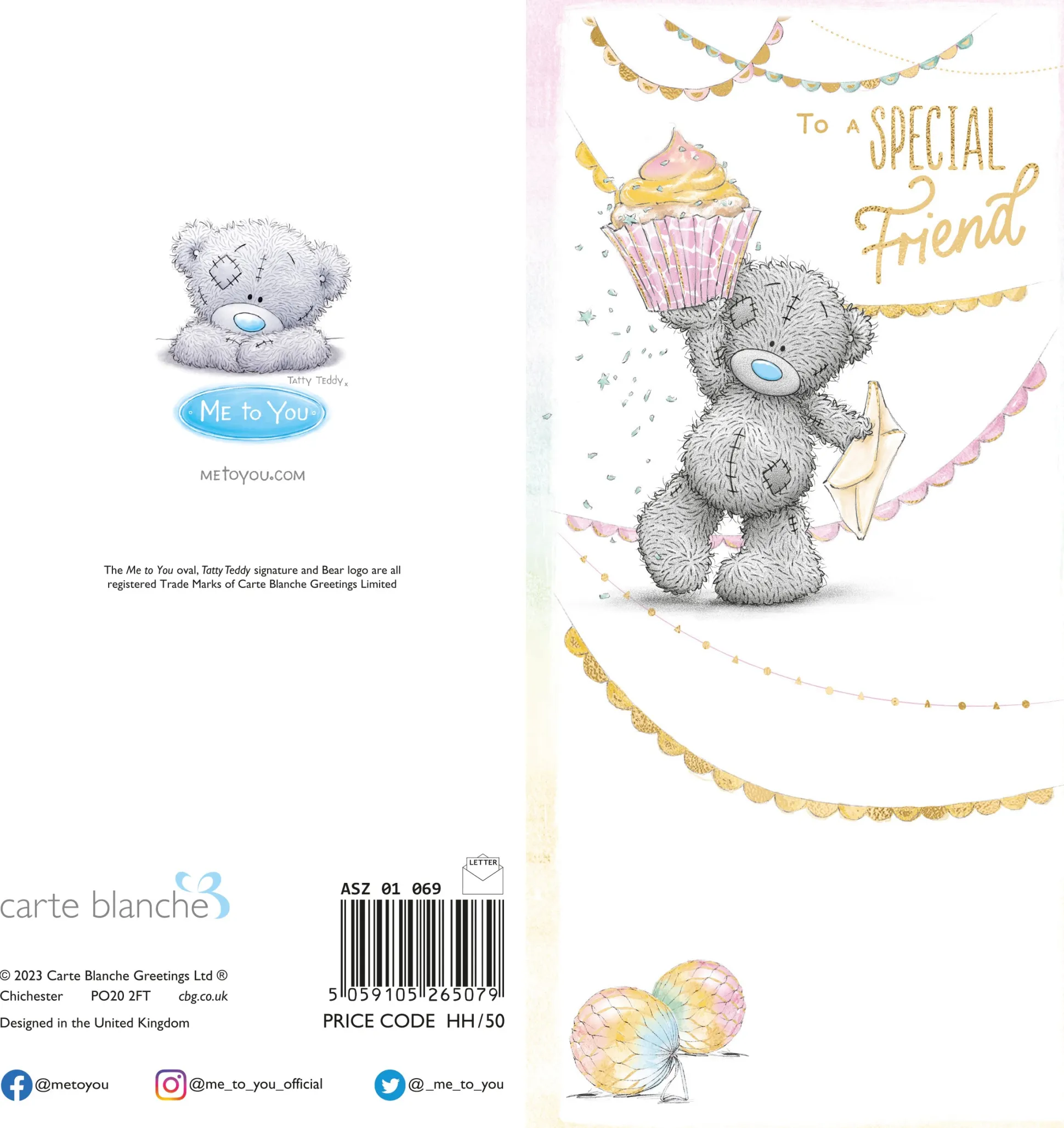 Me to You Tatty Teddy Special Friend With Cupcake Birthday Greeting Card 4x8ins - Official Collection