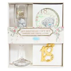 Me to You Tatty Teddy 18th Birthday Gift Set Includes Champagne Glass, Coaster & Keyring In Luxury Gift Box - Signature Collection
