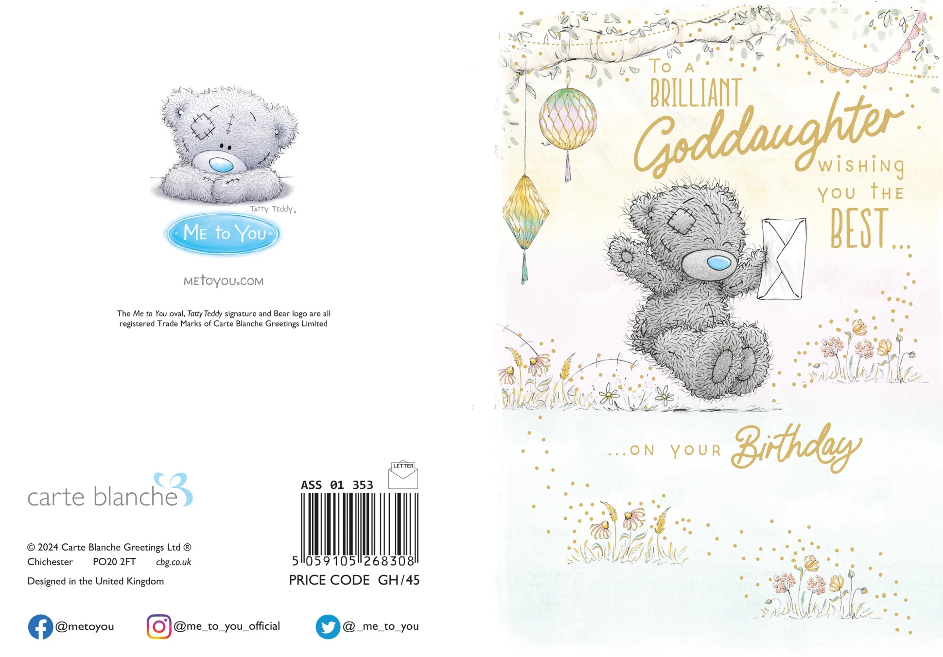 Me to You Tatty Teddy 'To A Brilliant Goddaughter' Cute Greetings Card - Official Collection
