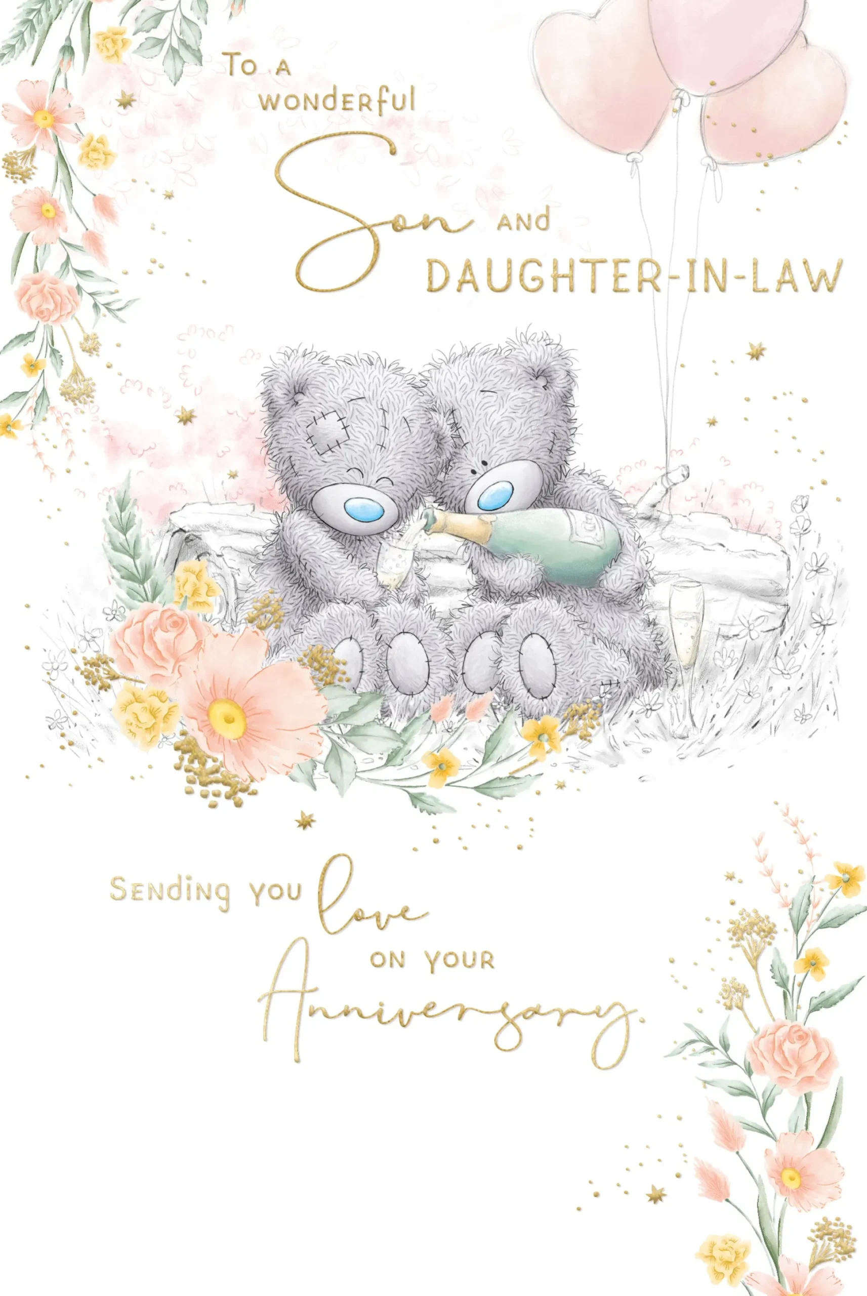 Me to You Tatty Teddy Wedding Anniversary Greeting Card To A Wonderful Son And Daughter-In-Law, With Insert, 6 x 9 Inches (15 x 22 Cms) -