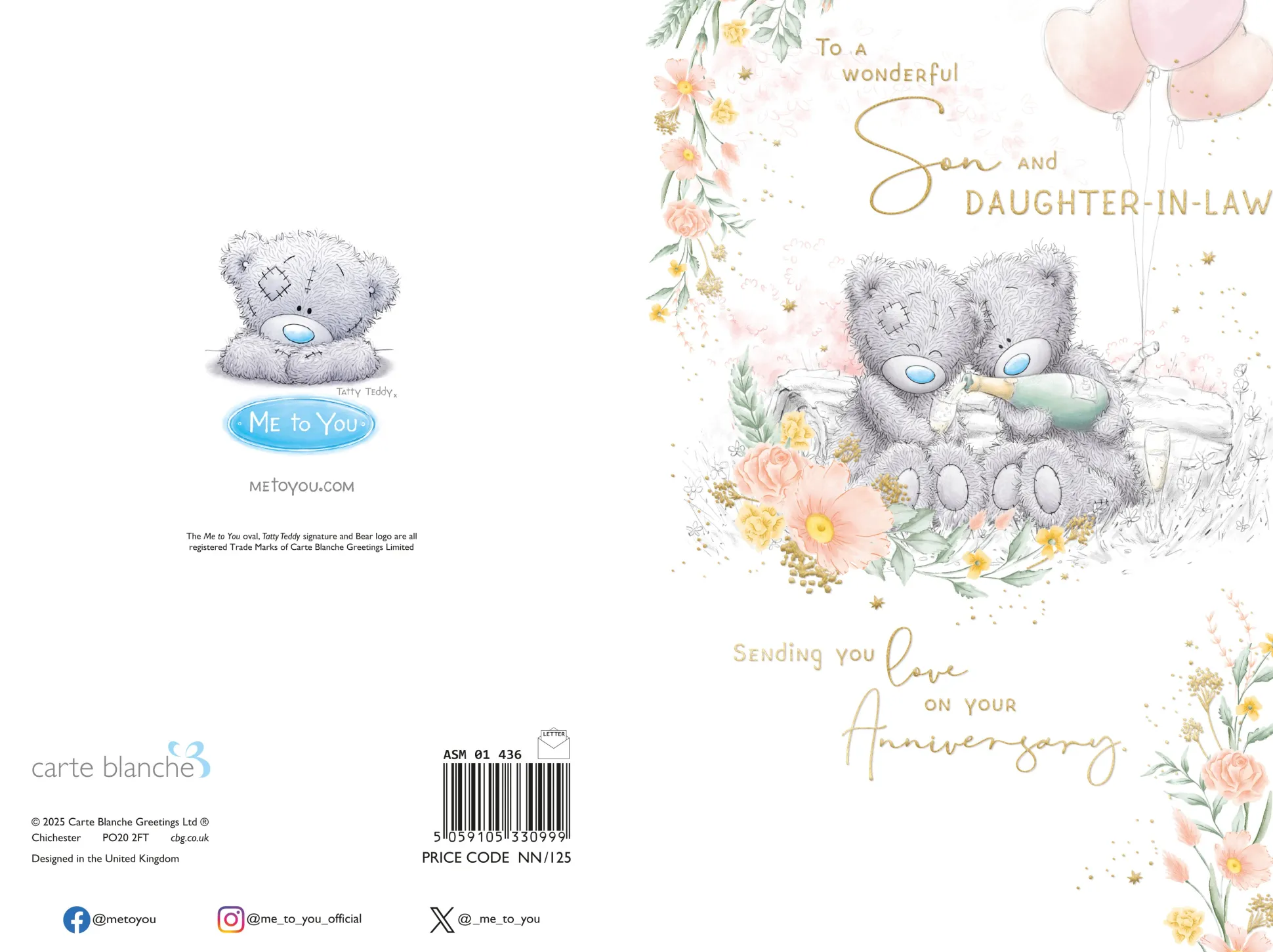 Me to You Tatty Teddy Wedding Anniversary Greeting Card To A Wonderful Son And Daughter-In-Law, With Insert, 6 x 9 Inches (15 x 22 Cms) -