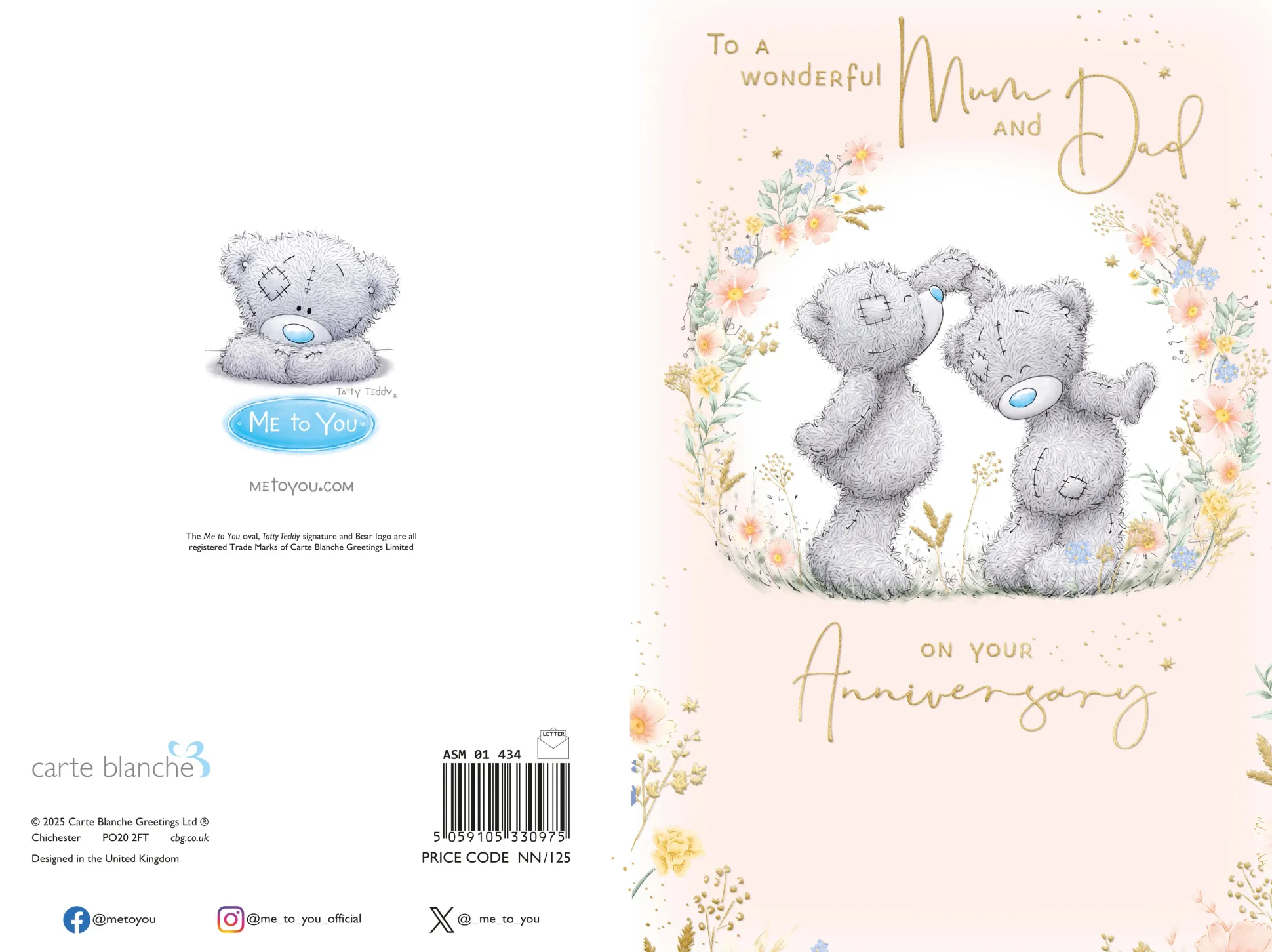 Me to You Tatty Teddy Wedding Anniversary Greeting Card To A Wonderful Mum And Dad, With Insert, 6 x 9 Inches (15 x 22 Cms) -