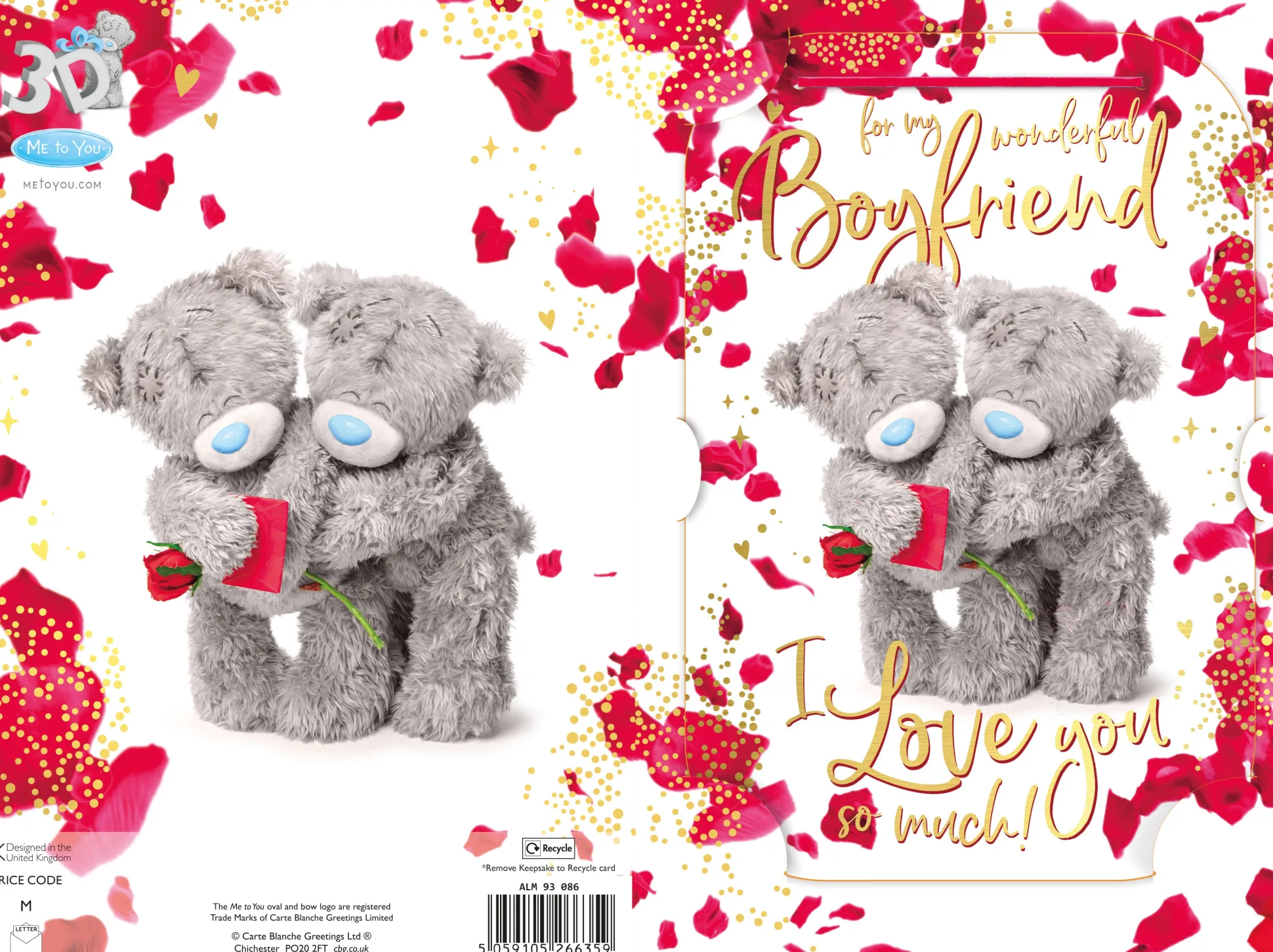 Me to You Tatty Teddy Wonderful Boyfriend 3D Keepsake Birthday Greeting Card 6x6ins - Official Collection