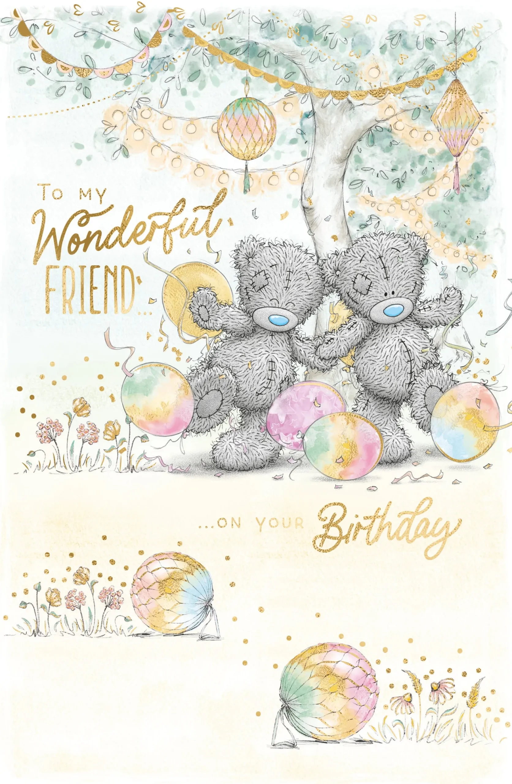 Me to You Wonderful Friend Tatty Teddy Bears With Lanterns Birthday Greeting Card 6x9ins - Official Collection