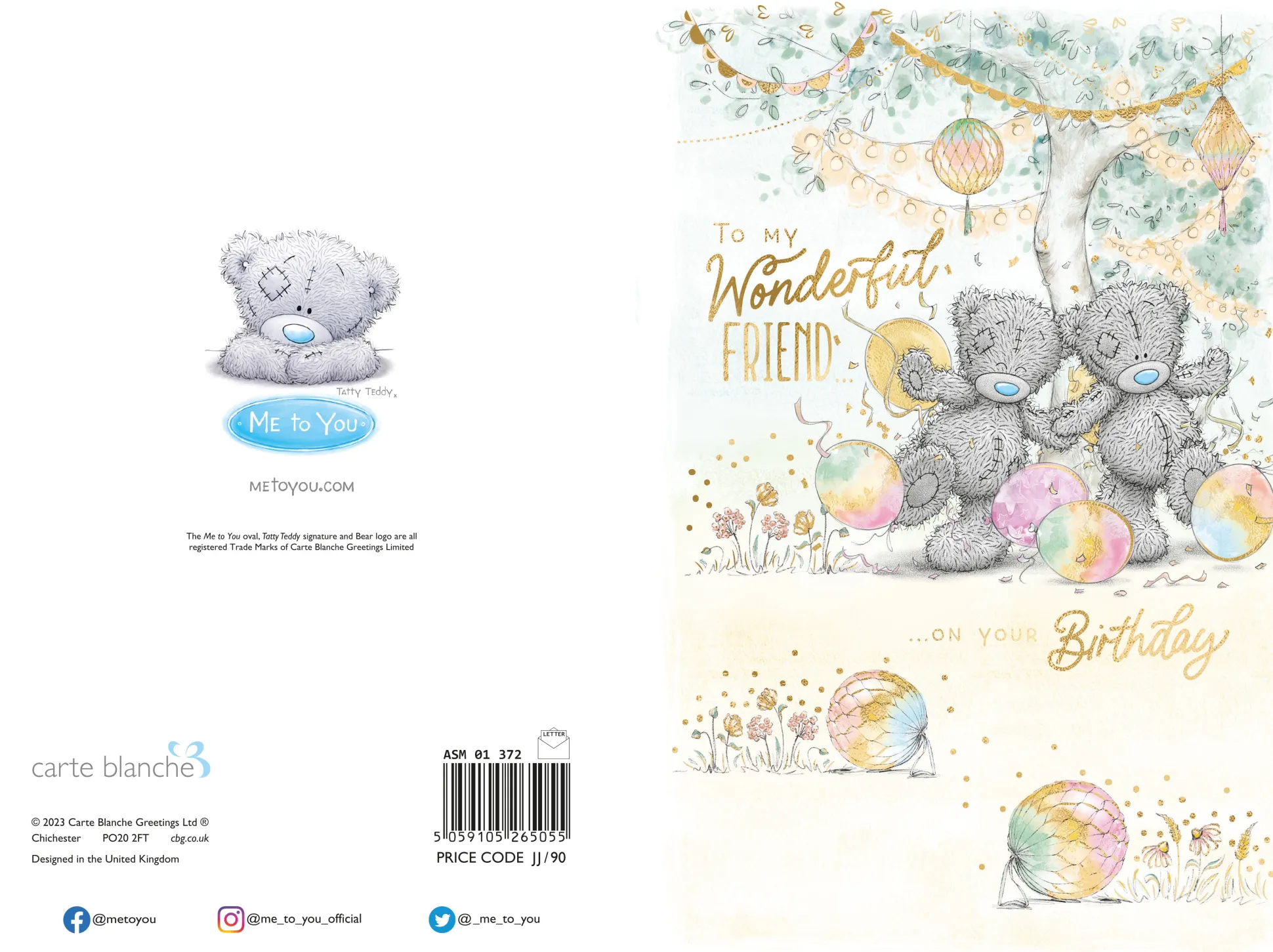 Me to You Wonderful Friend Tatty Teddy Bears With Lanterns Birthday Greeting Card 6x9ins - Official Collection