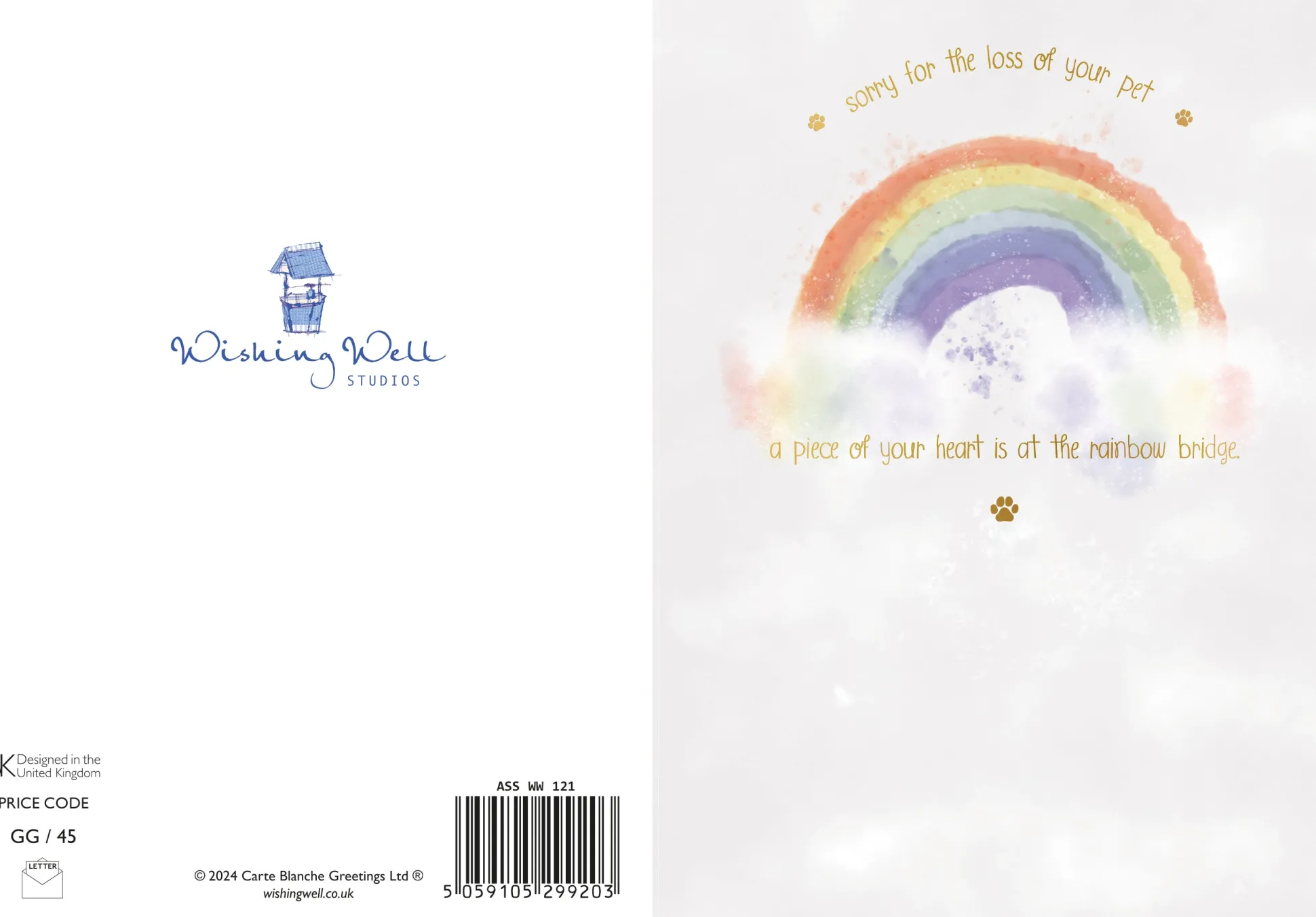 Pet Sympathy Card | Thinking Of You After Loss Of A Pet | Rainbow Design By Wishing Well Studios 5 x 7"