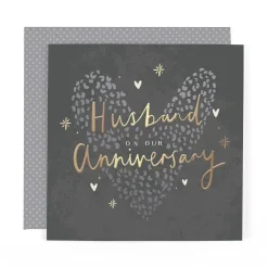 Stunning Foiled Anniversary Card For Husband, With Bespoke Dotty Envelope - Anise Greeting Card by Hotchpotch London Size 6 x 6 inches