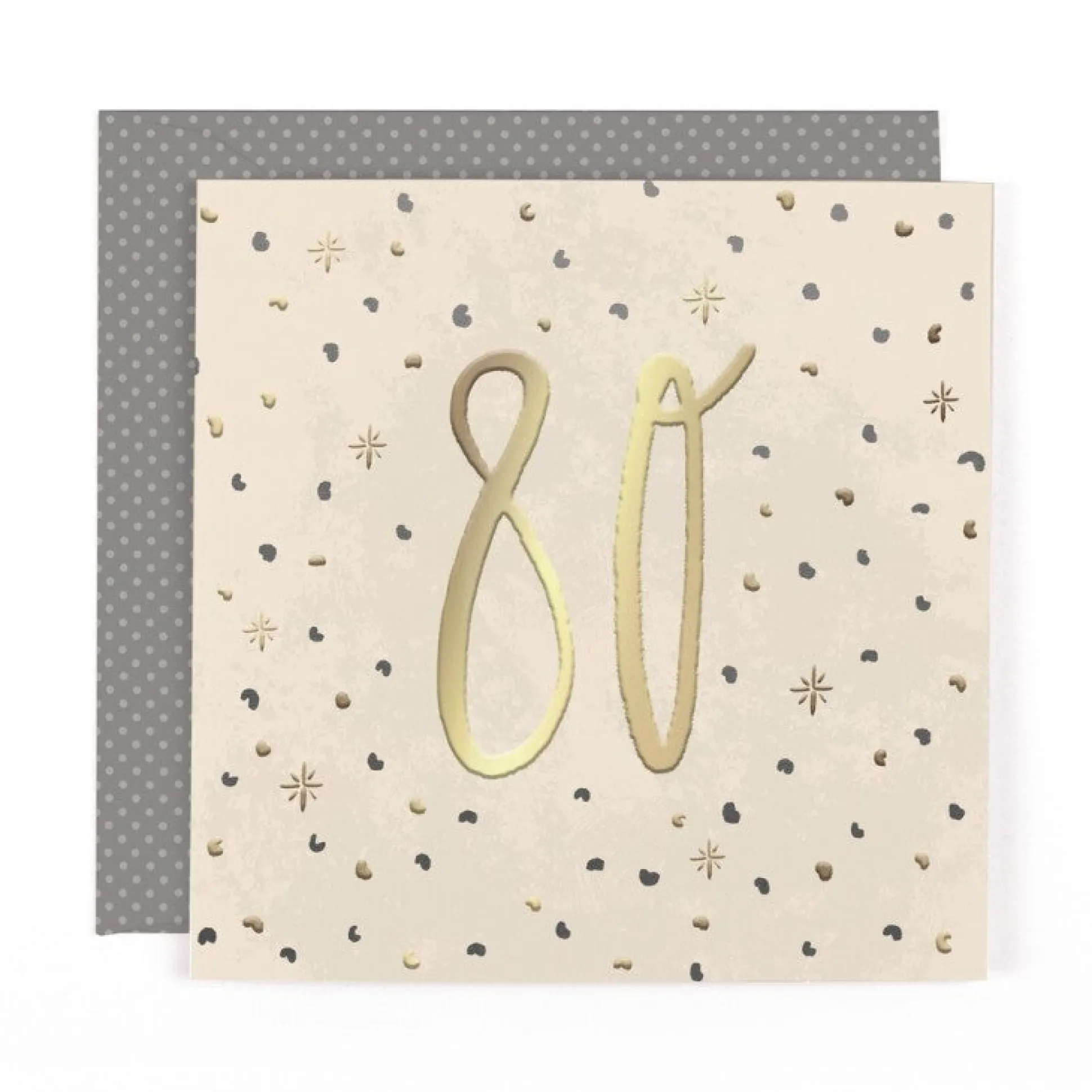 Stunning Foiled Birthday Card For 80th Birthday, With Bespoke Dotty Envelope - Anise Greeting Card by Hotchpotch London Size 6 x 6 inches