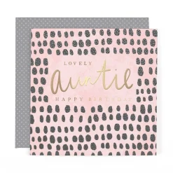 Stunning Foiled Birthday Card For Auntie, With Bespoke Dotty Envelope - Anise Greeting Card by Hotchpotch London Size 6 x 6 inches