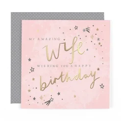 Stunning Foiled Birthday Card For An Amazing Wife, With Bespoke Dotty Envelope - Anise Greeting Card by Hotchpotch London Size 6 x 6 inches