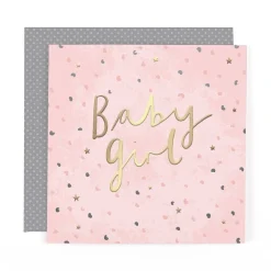 Stunning Foiled New Baby Birth Congrats Card For Baby Girl, With Bespoke Dotty Envelope - Anise Greeting Card by Hotchpotch London Size 6 x 6 inches