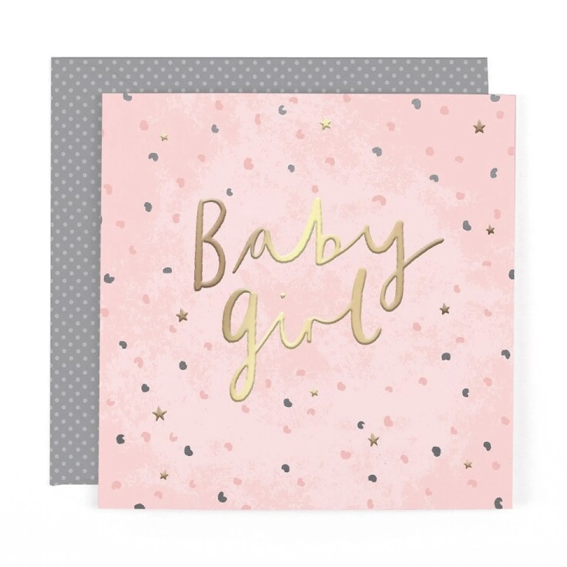 Stunning Foiled New Baby Birth Congrats Card For Baby Girl, With Bespoke Dotty Envelope - Anise Greeting Card by Hotchpotch London Size 6 x 6 inches
