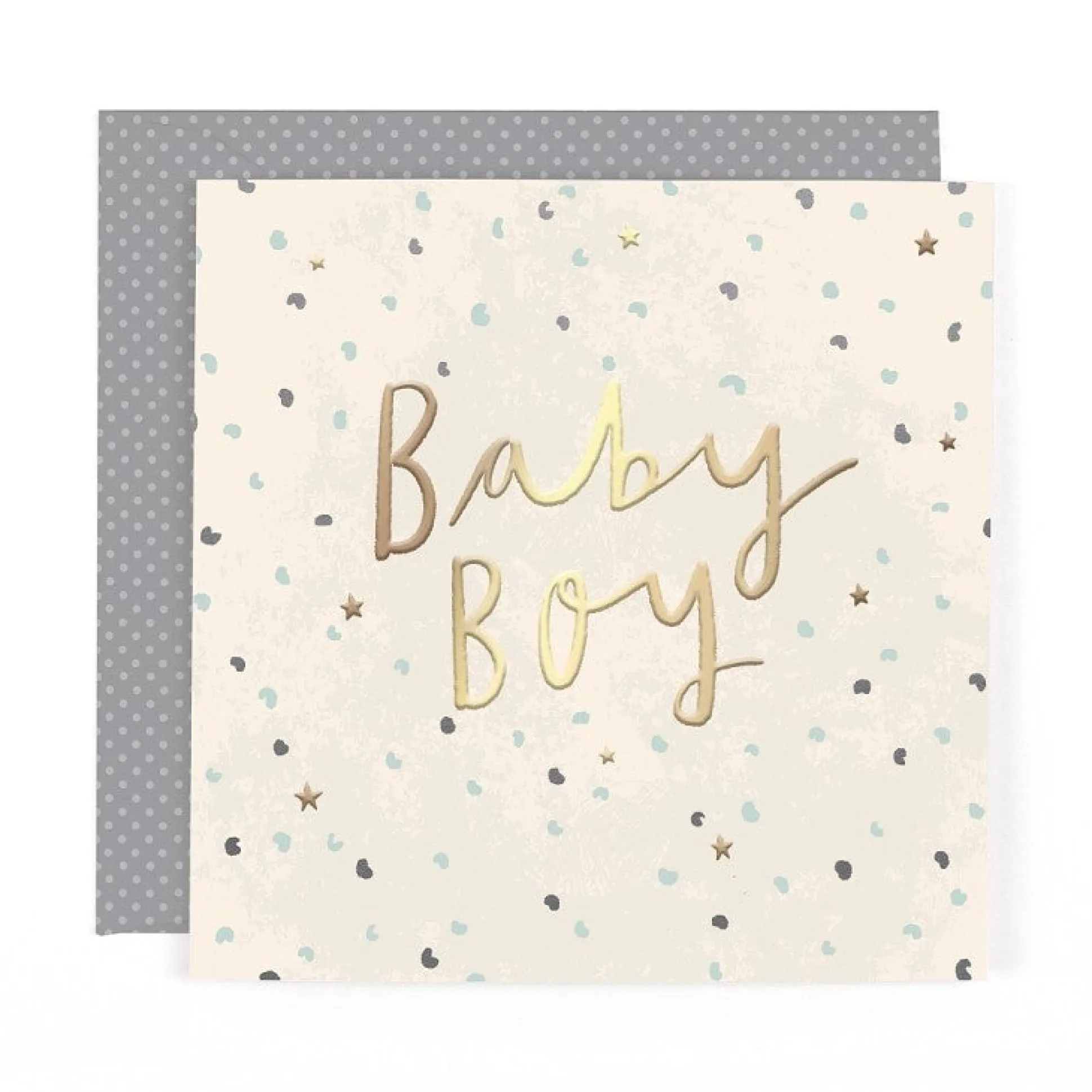 Stunning Foiled New Baby Birth Congrats Card For Baby Boy, With Bespoke Dotty Envelope - Anise Greeting Card by Hotchpotch London Size 6 x 6 inches