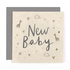 Stunning Foiled New Baby Birth Congrats Card For Baby Boy Or Baby Girl, With Bespoke Dotty Envelope - Anise Greeting Card by Hotchpotch London Size 6 x 6 inches