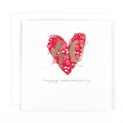 Stunning Ruby Wedding Anniversary Congratulations Card, Hand-Painted Floral Design With Gold Foil For 40-Year Anniversary - Primrose Hill Collection by Hotchpotch London Size 6 x 6 inches