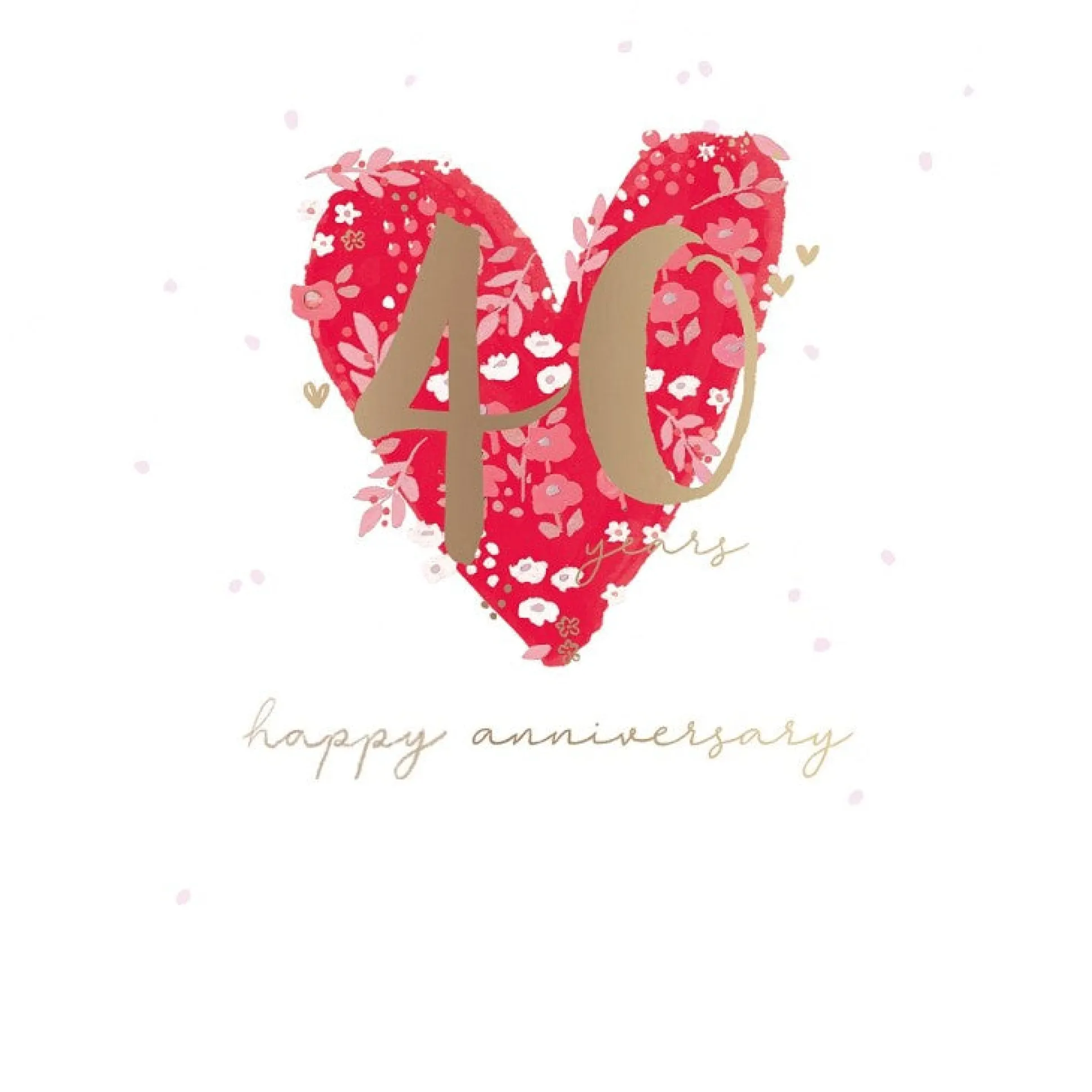 Stunning Ruby Wedding Anniversary Congratulations Card, Hand-Painted Floral Design With Gold Foil For 40-Year Anniversary - Primrose Hill Collection by Hotchpotch London Size 6 x 6 inches