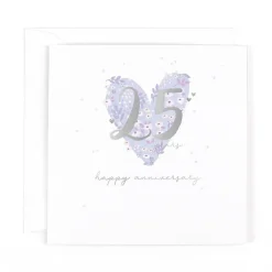 Stunning Silver Wedding Anniversary Congratulations Card, Hand-Painted Floral Design With Silver Foil For 25-Year Anniversary - Primrose Hill Collection by Hotchpotch London Size 6 x 6 inches