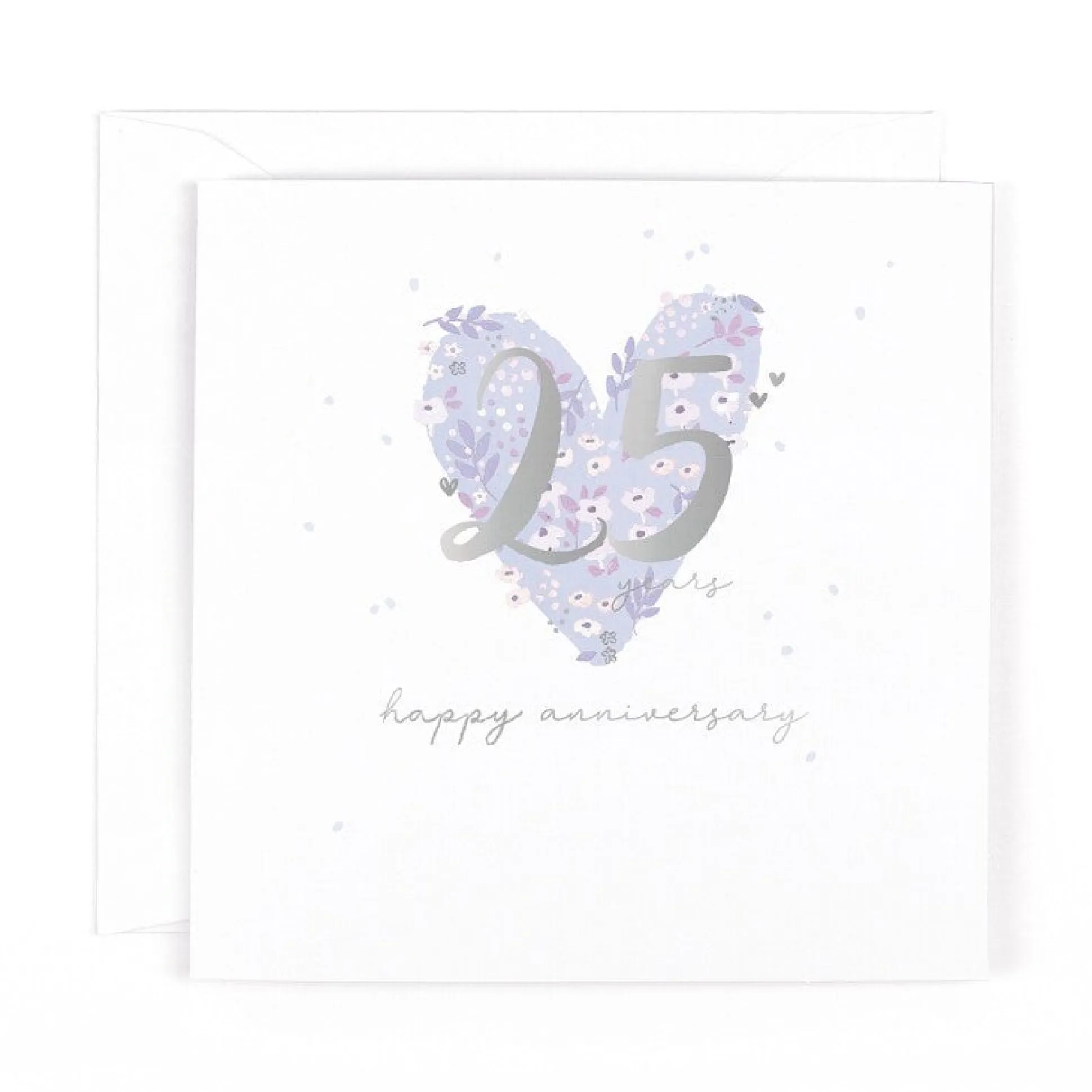 Stunning Silver Wedding Anniversary Congratulations Card, Hand-Painted Floral Design With Silver Foil For 25-Year Anniversary - Primrose Hill Collection by Hotchpotch London Size 6 x 6 inches