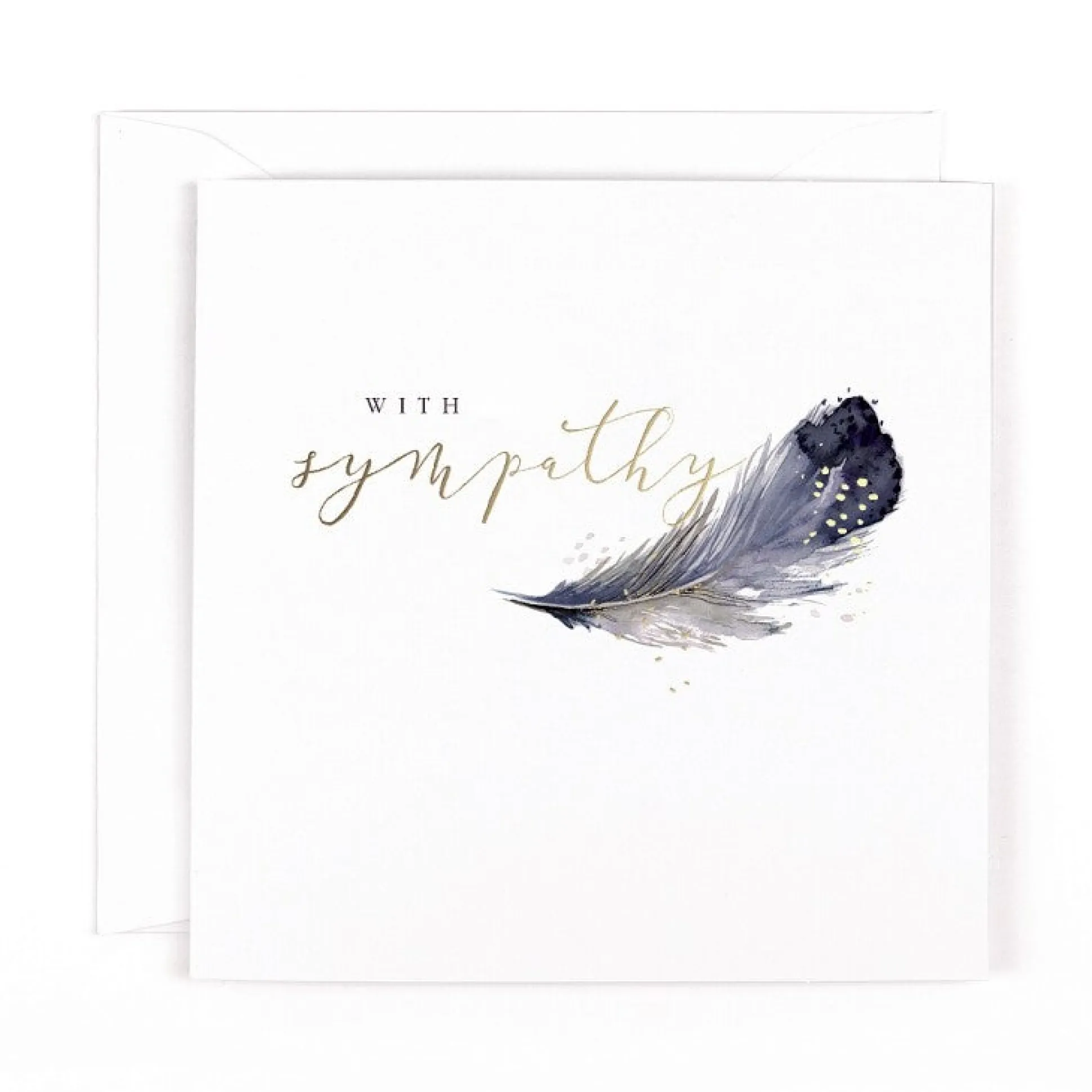 Sympathy Card Feather Design, Blank Inside For Personal Message Of Condolence - Swan Lake Collection by Hotchpotch London Size 6 x 6 inches
